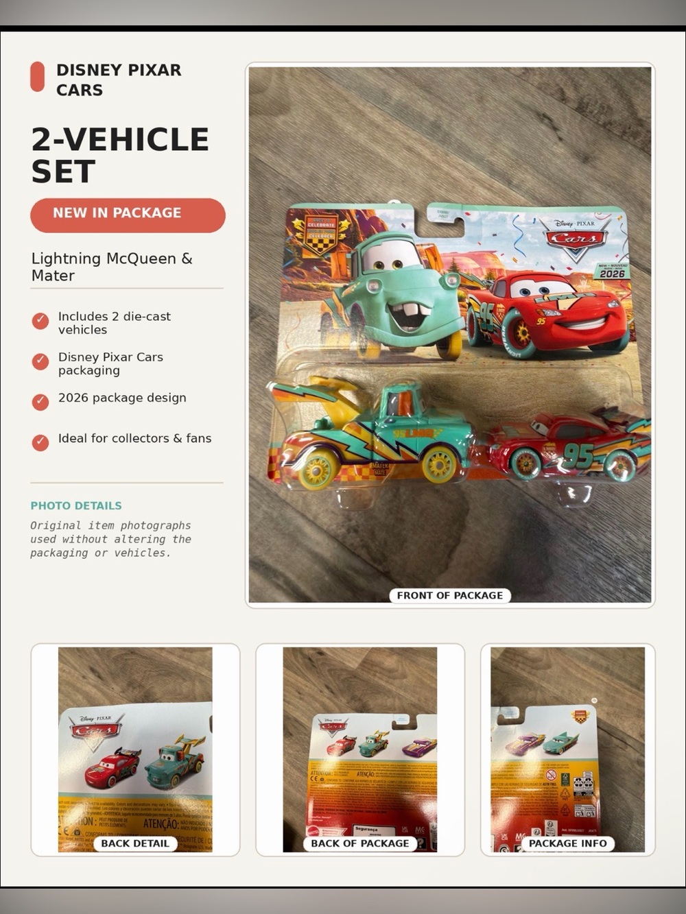 Disney Pixar Cars Lightning McQueen & Mater 2-Pack Die-Cast Vehicles 20th NIB